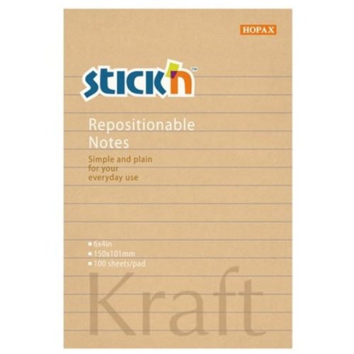 Stick'N KraftNotes 150x101 mm 100 lap vonalas öntapadó natúr újrahasznosított jegyzettömb