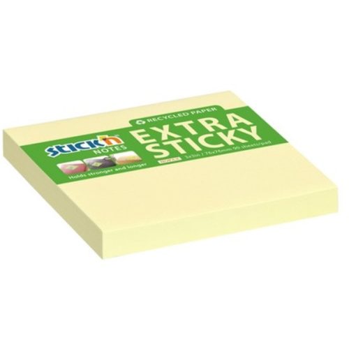 Stick'N ExtraSticky Recycled 76x76 mm 90 lap újrahasznosított pasztell sárga jegyzettömb