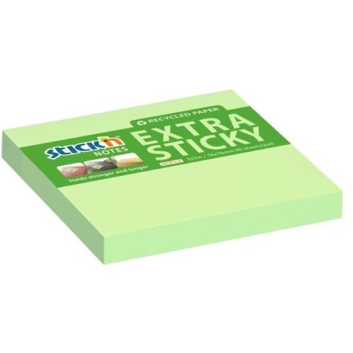 Stick'N ExtraSticky Recycled 76x76 mm 90 lap újrahasznosított pasztell zöld jegyzettömb